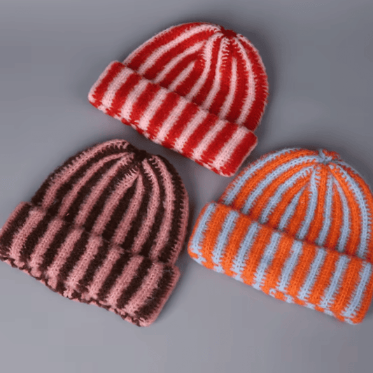 A aKorean Yarn Striped Beanie