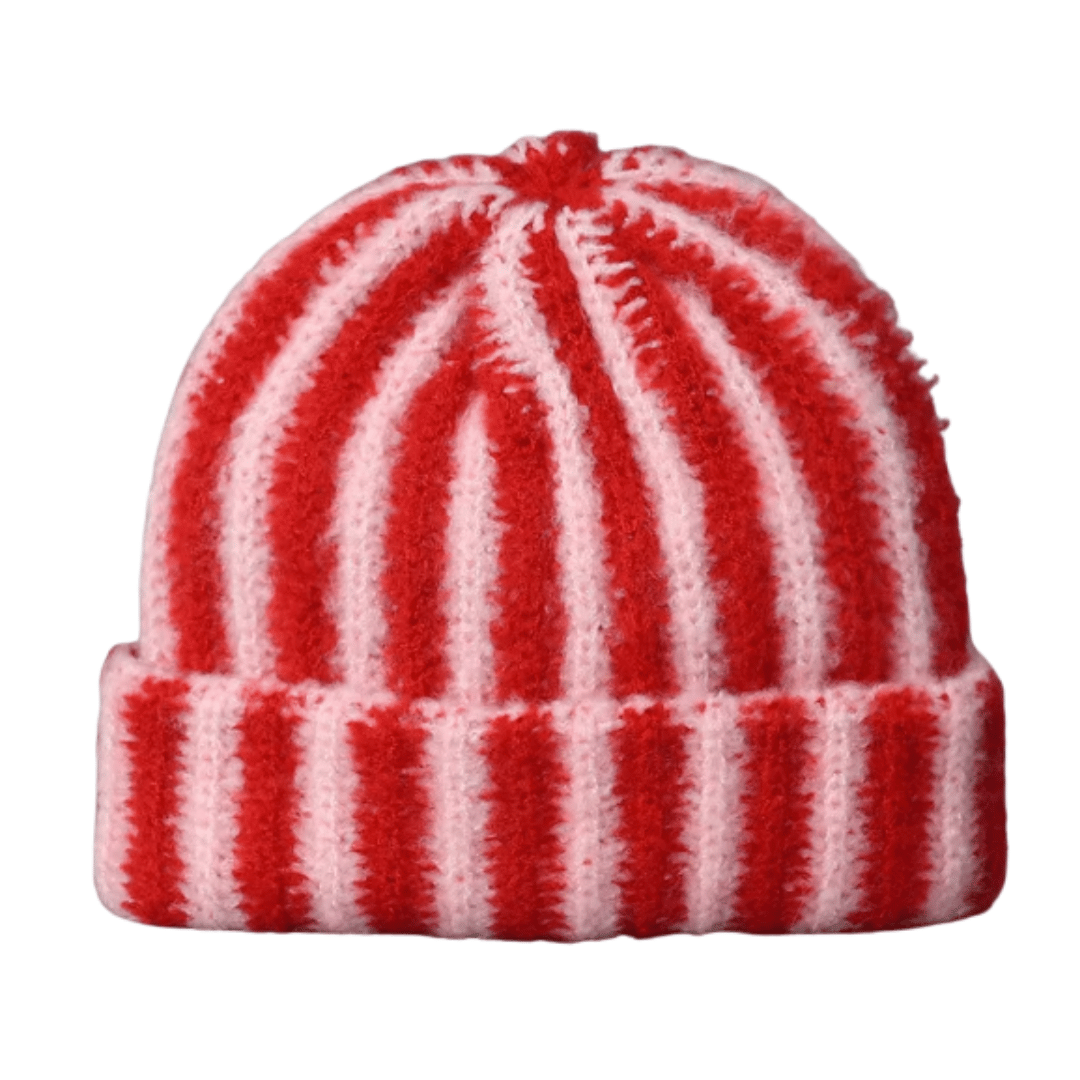 A aKorean Yarn Striped Beanie