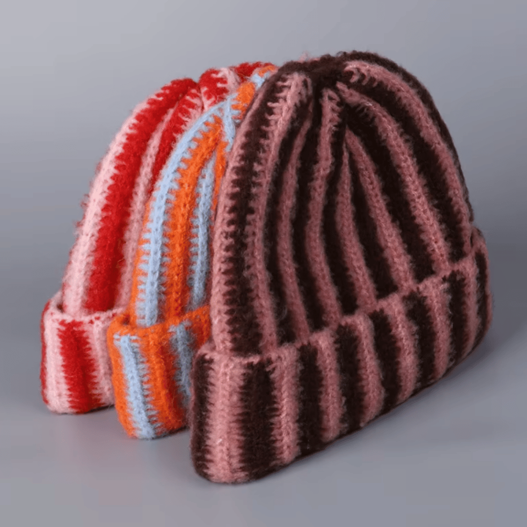 A aKorean Yarn Striped Beanie