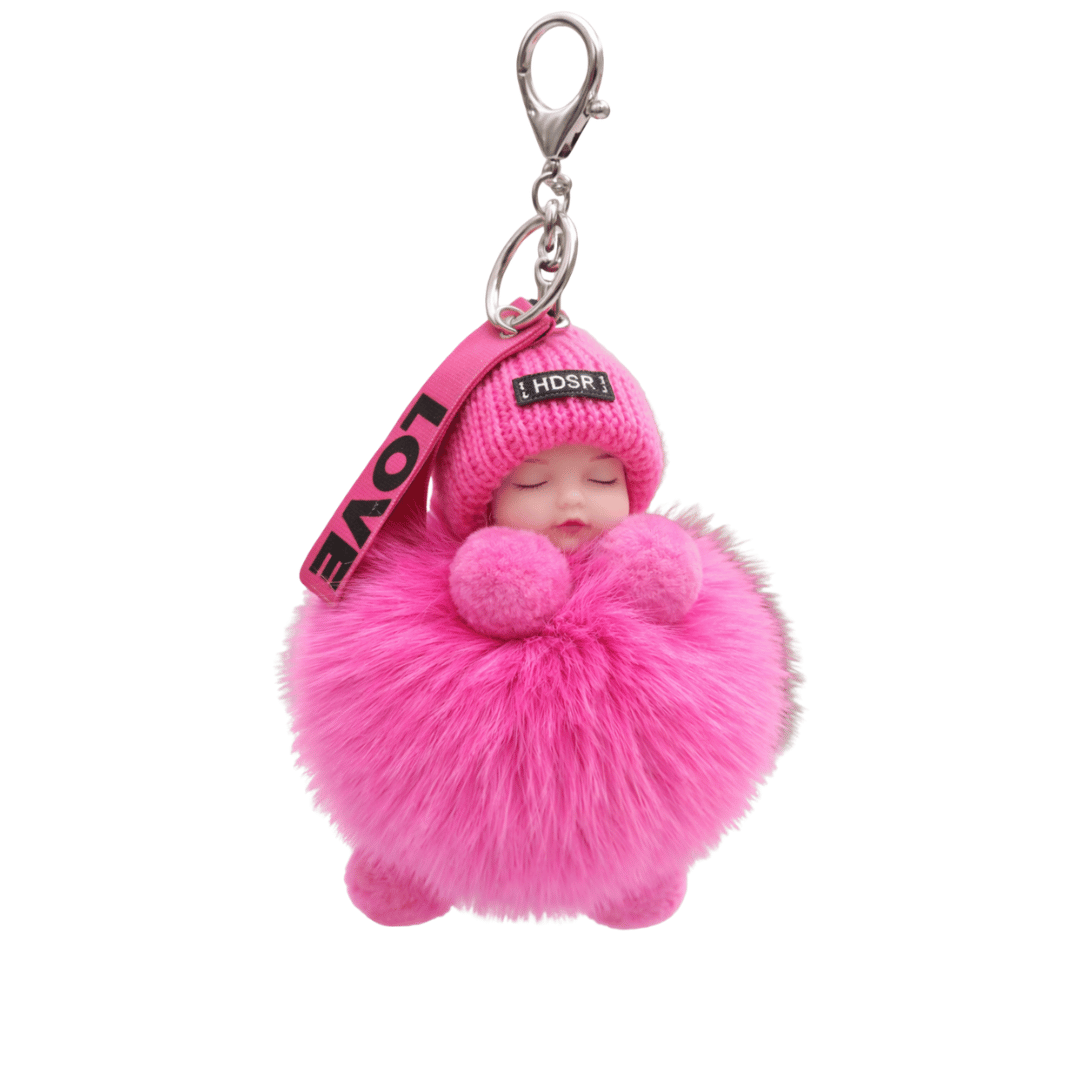 Pompom Sleeping Baby Keychain Cute Fluffy Plush Doll