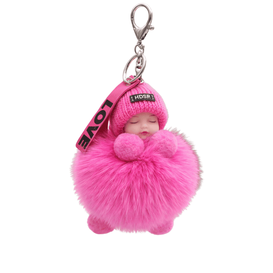 Pompom Sleeping Baby Keychain Cute Fluffy Plush Doll